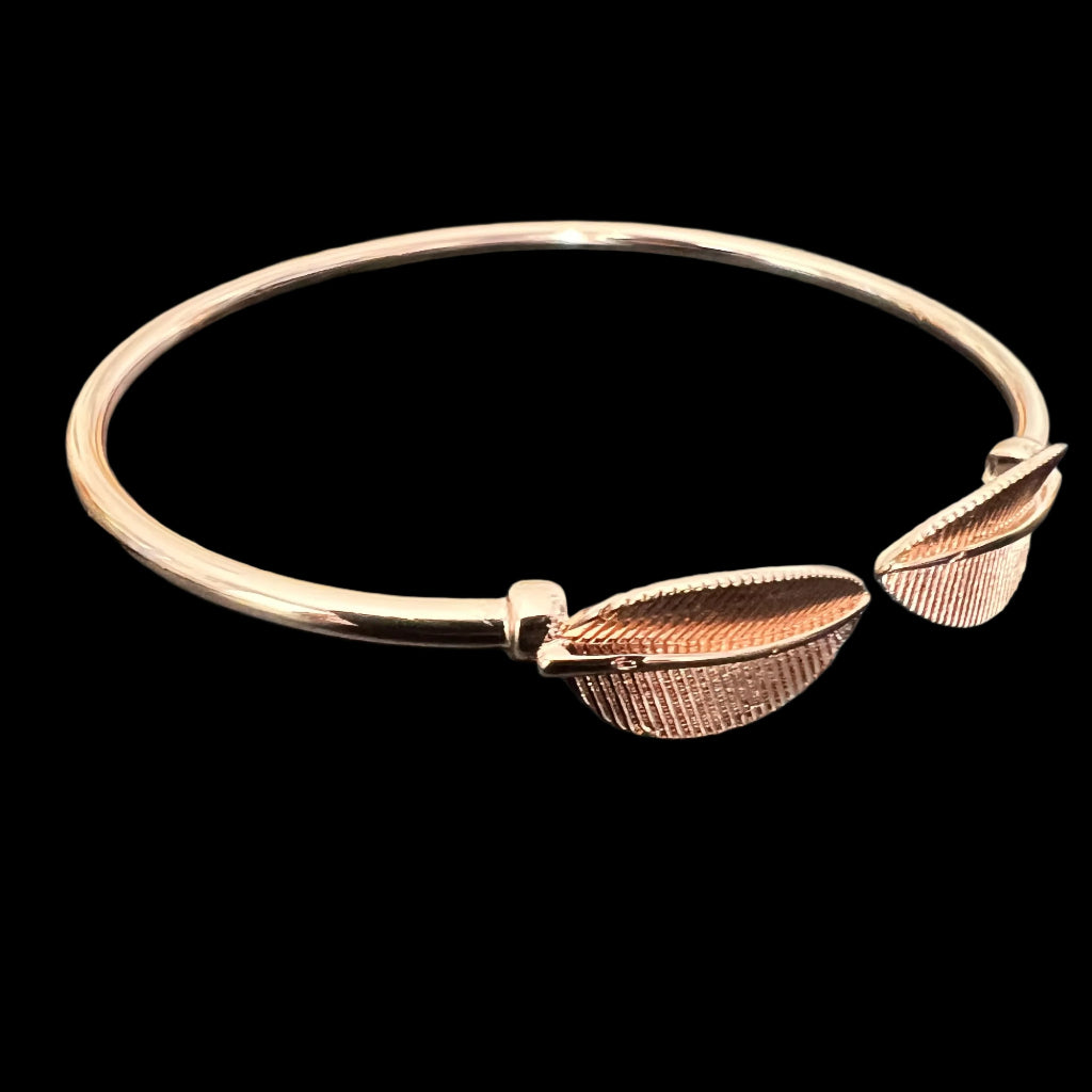 Stainless Steel Leaf Open Cuff Bracelet