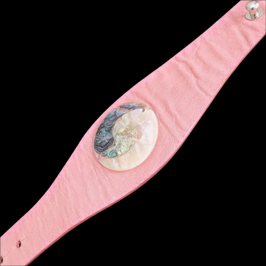 Pink Abalone Shell Leather Cuff