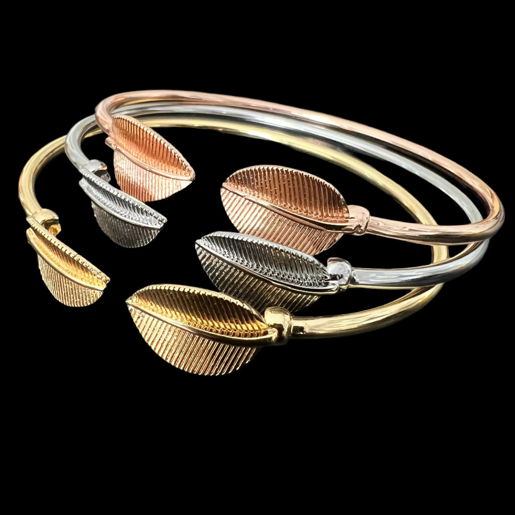 Stainless Steel Leaf Open Cuff Bracelet