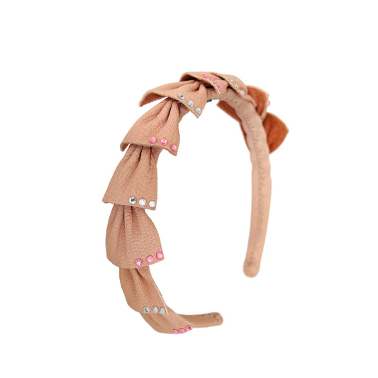 Pale Pink Leather Rhinestone Headband - Hair Accessory