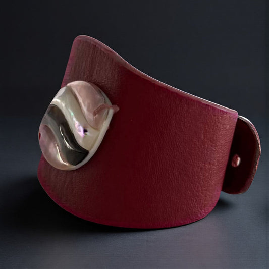 Red Abalone Shell Leather Cuff