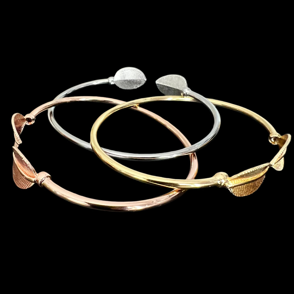 Stainless Steel Leaf Open Cuff Bracelet