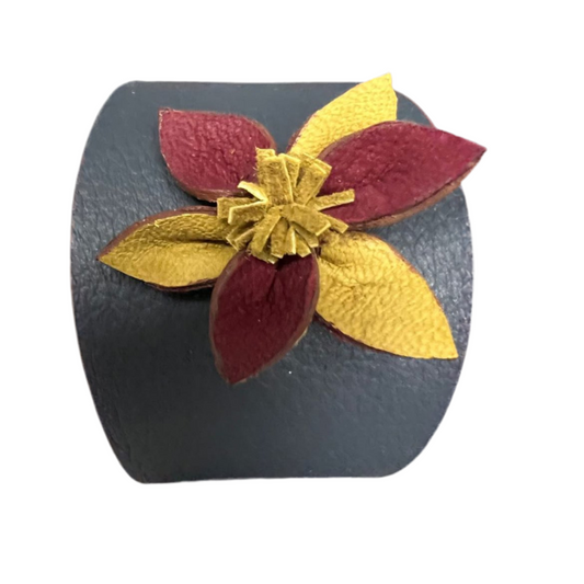 Multi-Petal Flower Leather Cuff