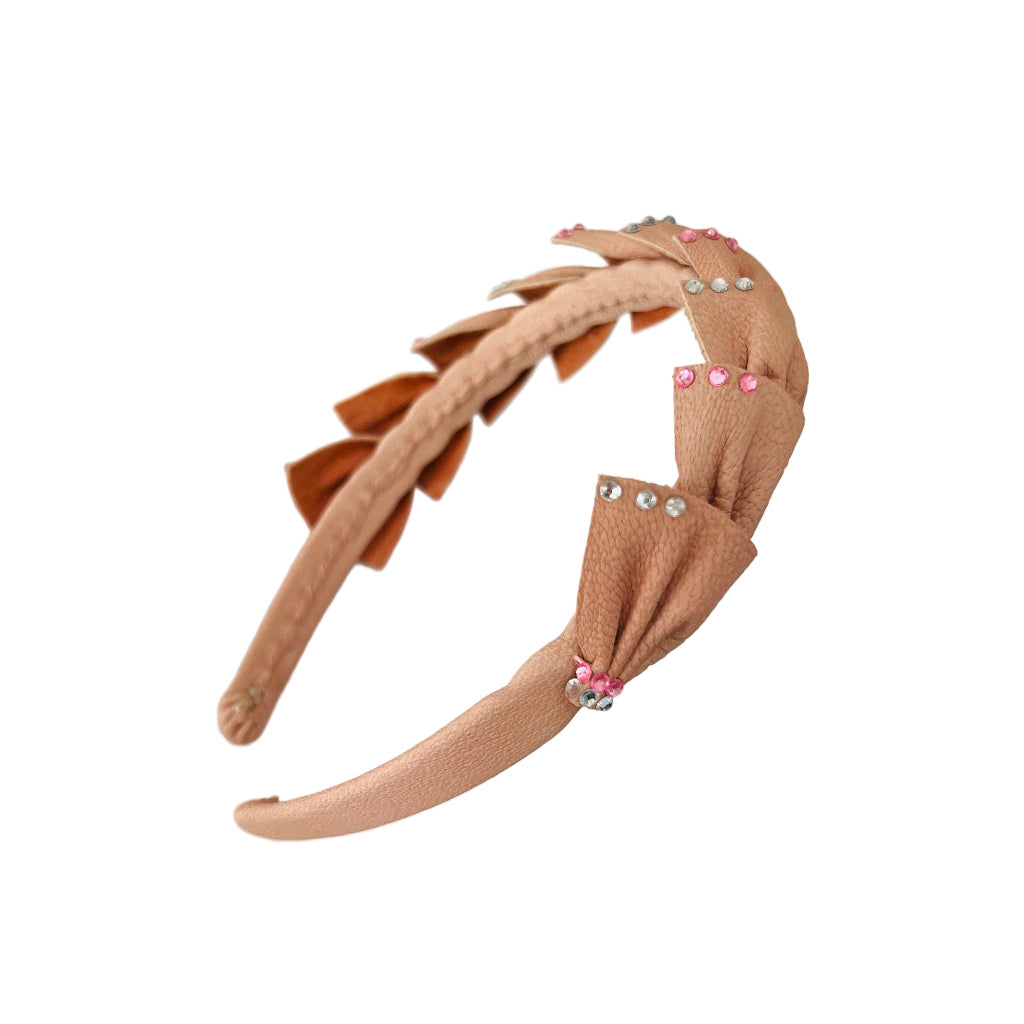 Pale Pink Leather Rhinestone Headband - Hair Accessory