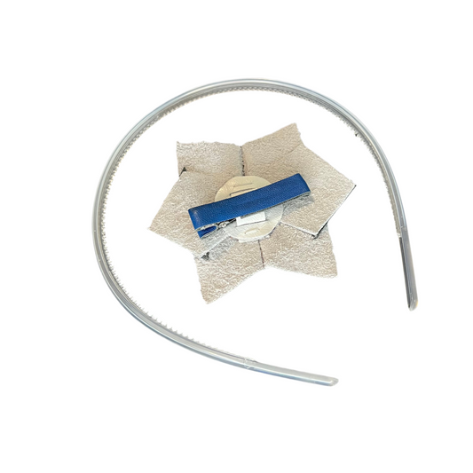 Blue & White Leather Star Hair Accessory Set with Crystal Accents