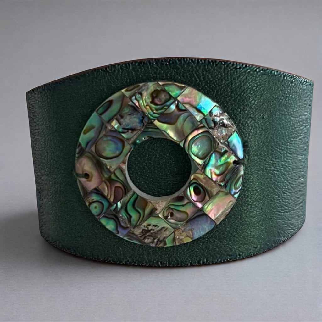 Iridescent Abalone Shell Leather Cuff