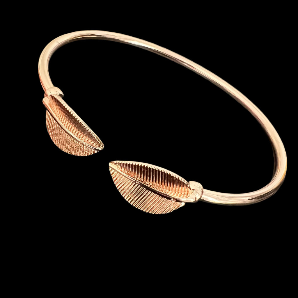 Stainless Steel Leaf Open Cuff Bracelet
