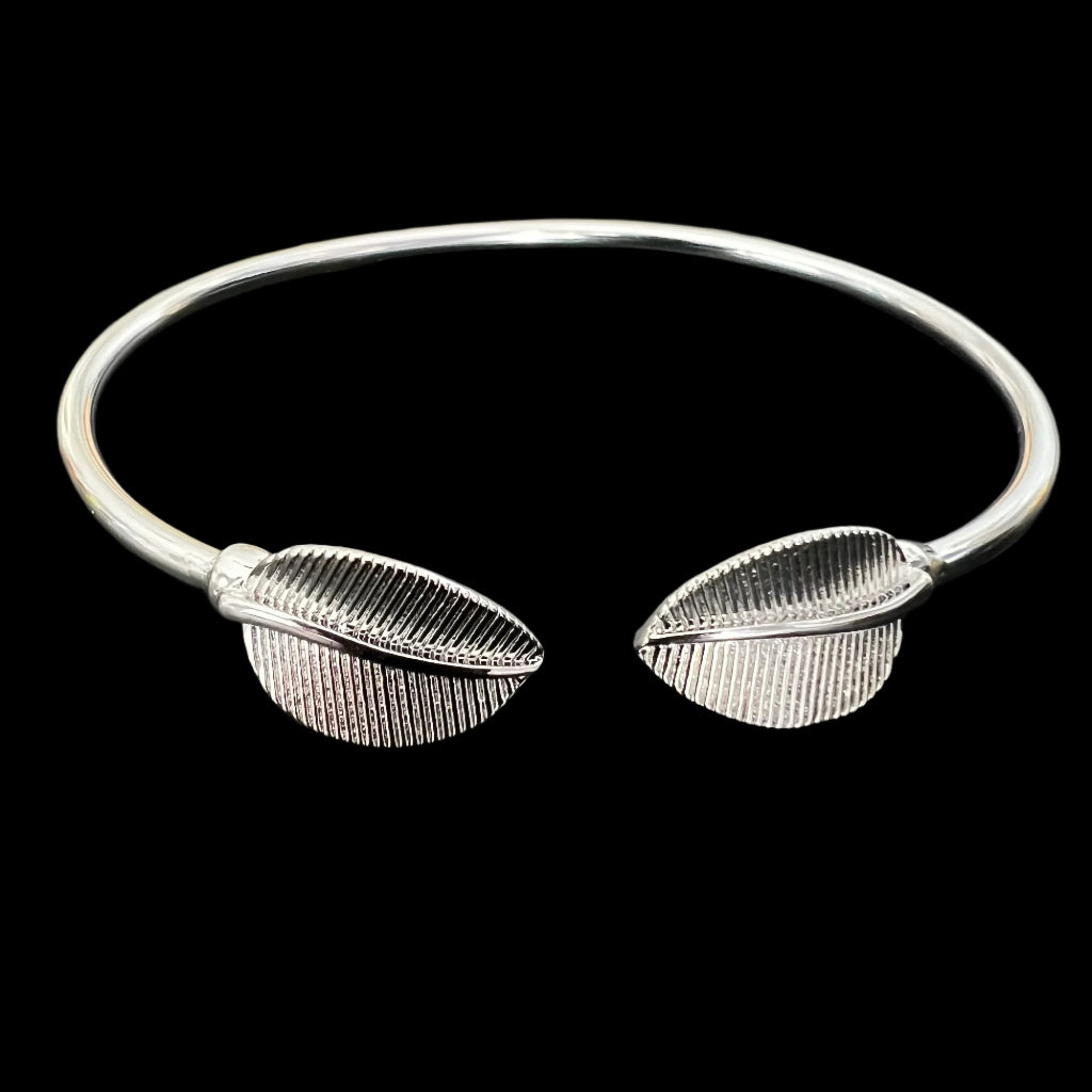 Stainless Steel Leaf Open Cuff Bracelet