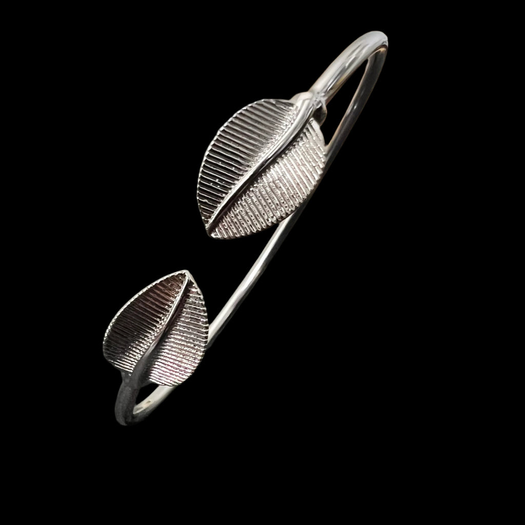Stainless Steel Leaf Open Cuff Bracelet