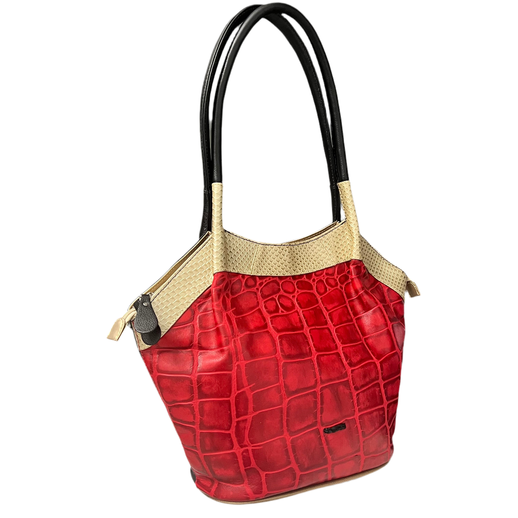 Medium Leather Shoulder Bag - Red Black Gold