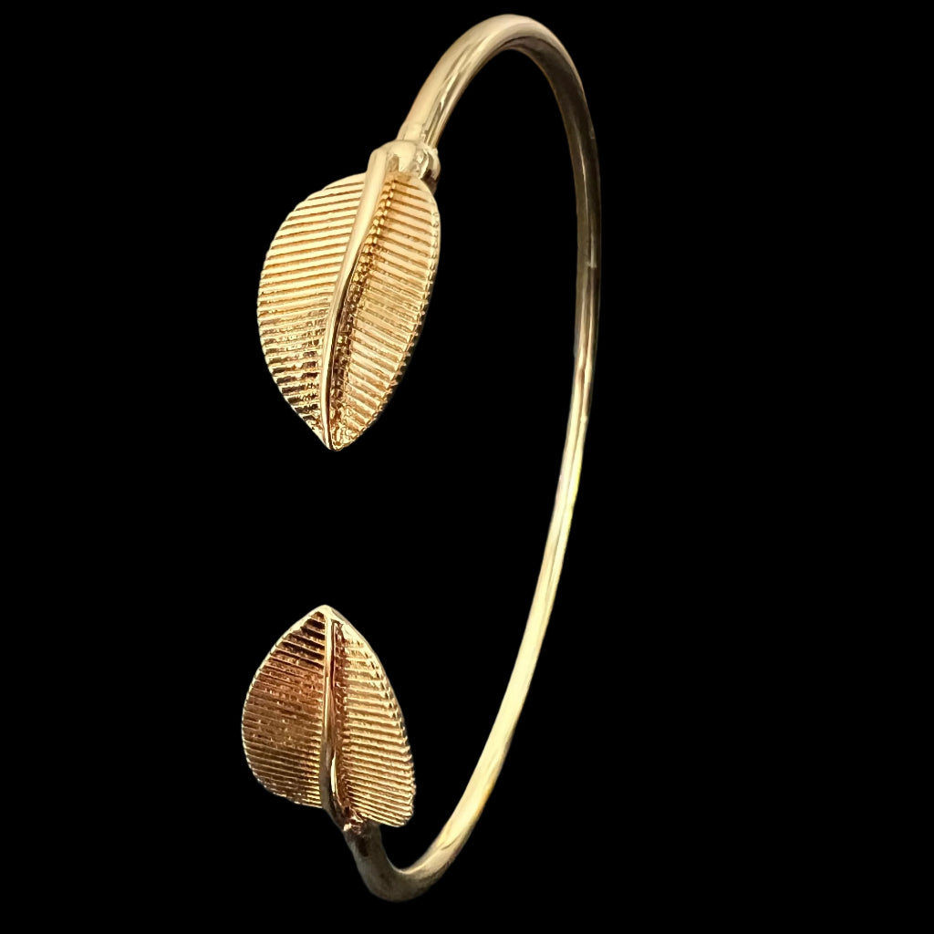 Stainless Steel Leaf Open Cuff Bracelet