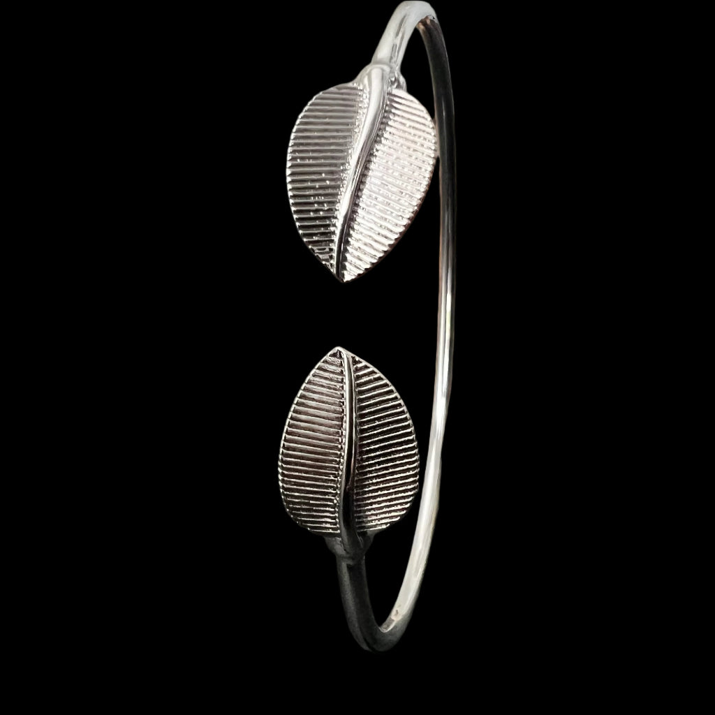 Stainless Steel Leaf Open Cuff Bracelet