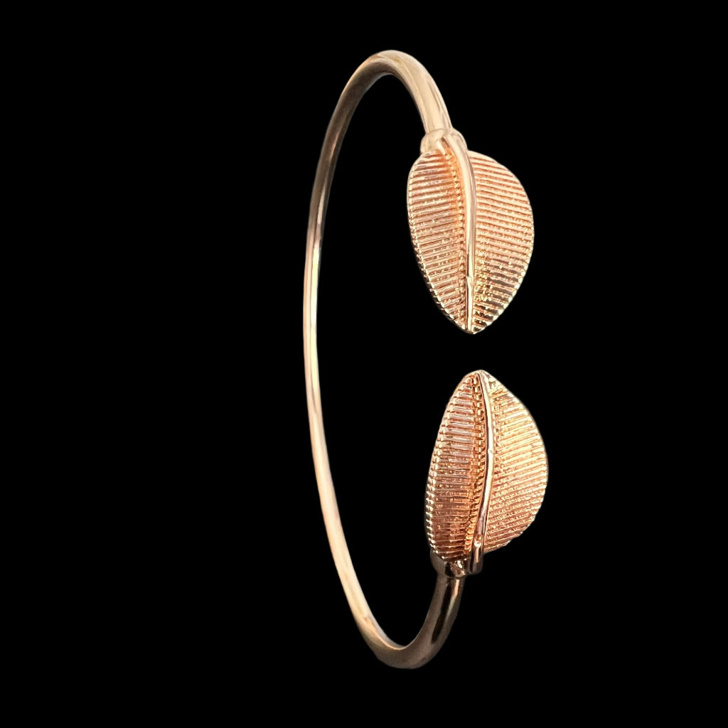 Stainless Steel Leaf Open Cuff Bracelet