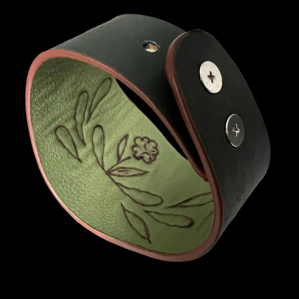 Reversible Floral Leather Cuff