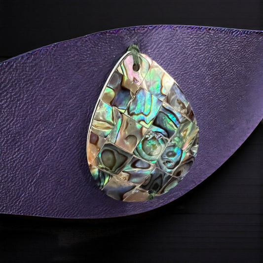 Purple Abalone Shell Leather Cuff