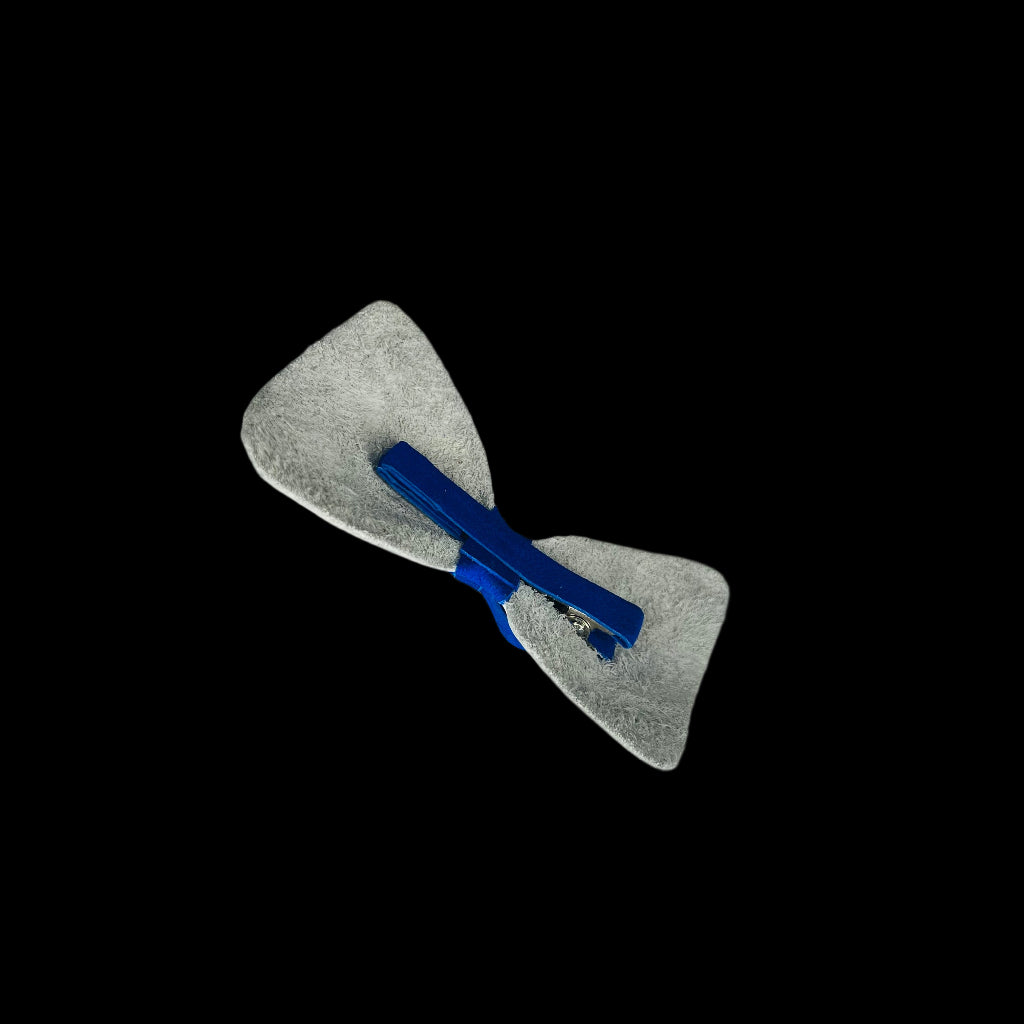 Artisan White & Royal Blue Leather Bow Hair Clip