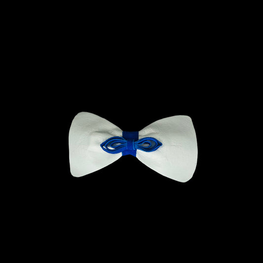 Artisan White & Royal Blue Leather Bow Hair Clip