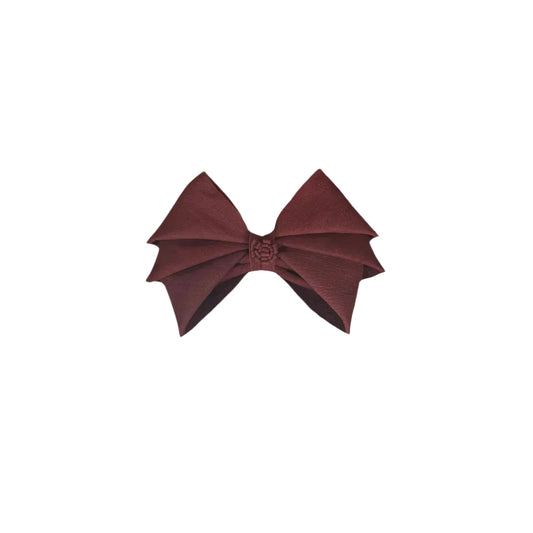 Elegant Burgundy Pleated Bow Hair Clip