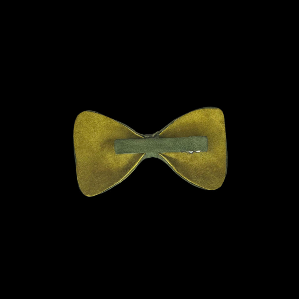 Leather Bow Duo Hair Pin with Ribbon Detail