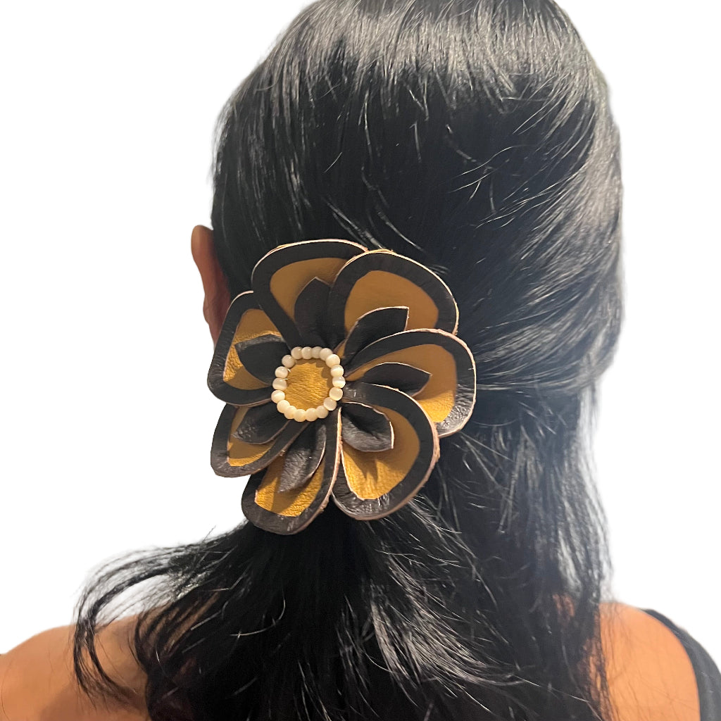 Decorative Leather Flower Hair Tie
