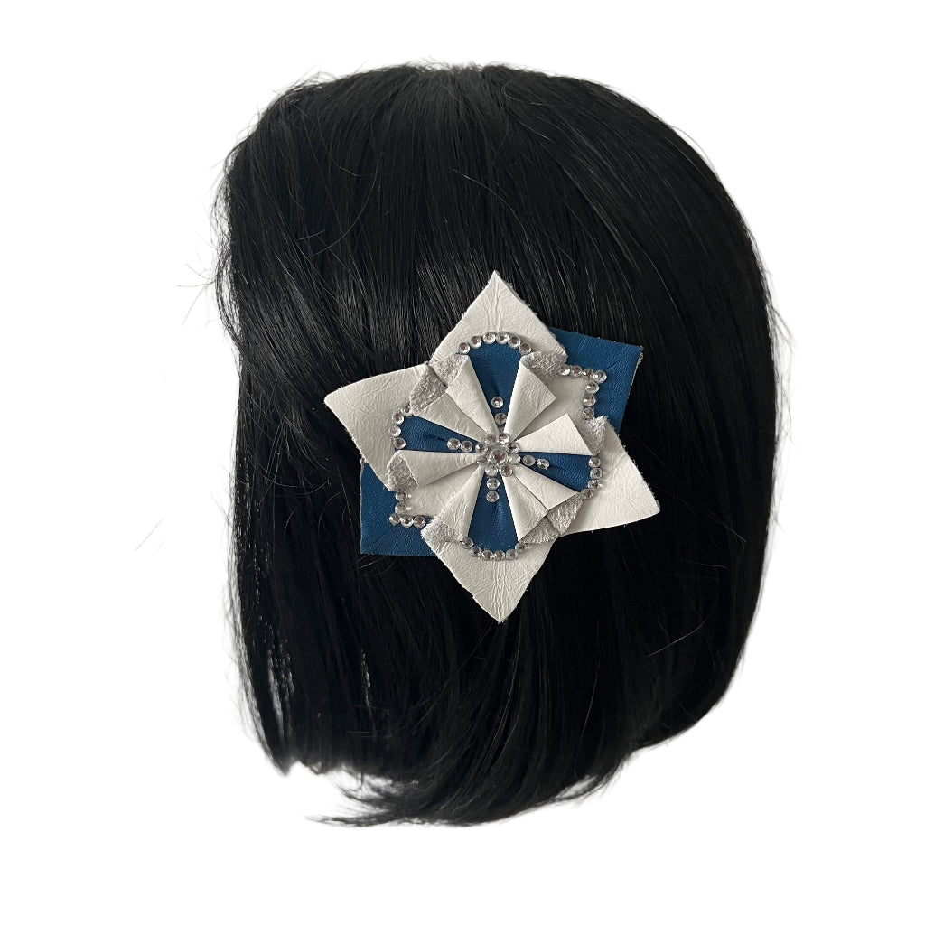 Blue & White Leather Star Hair Accessory Set with Crystal Accents