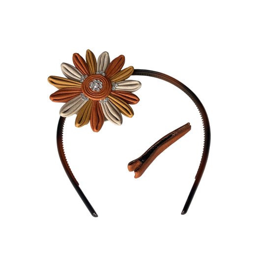 Crystal Sunflower Leather Hair Accessory Set - Yellow Tones