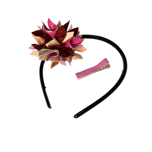 Multi-Tone Pink Leather Flower Hair Accessory Set