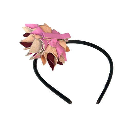 Complete Leather Flower Hair Accessory Set - Pink Tones