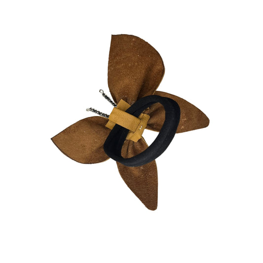 3-in-1 Handpainted Leather Butterfly Hair Accessory Set - Light Brown