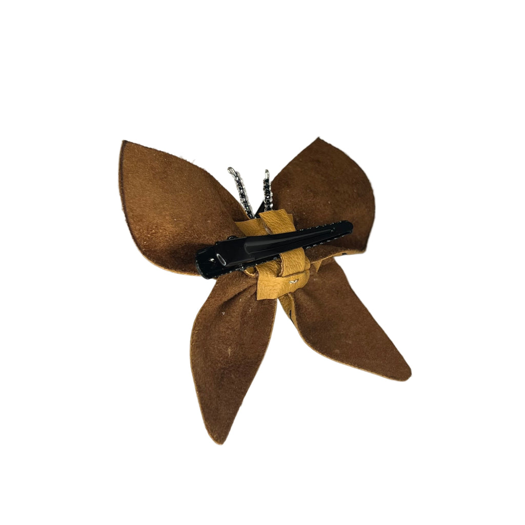 3-in-1 Handpainted Leather Butterfly Hair Accessory Set - Light Brown