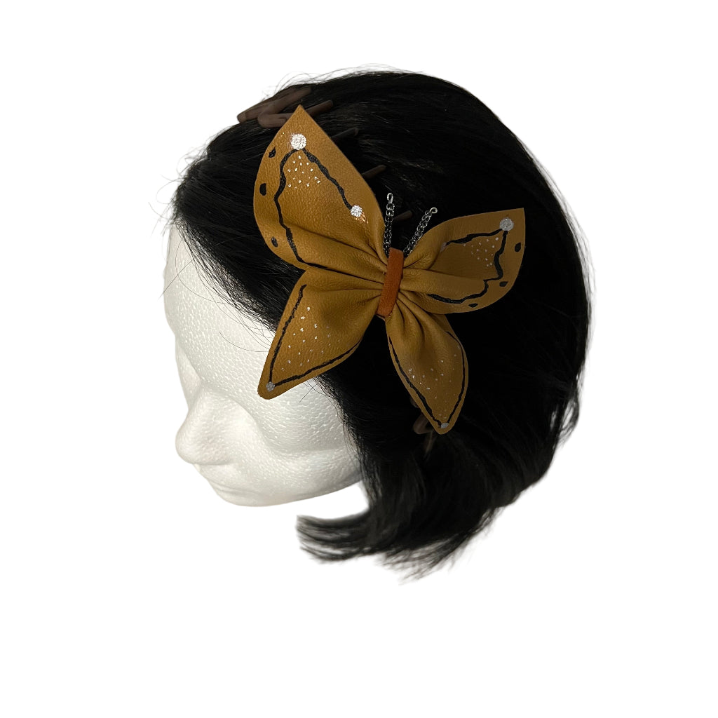 3-in-1 Handpainted Leather Butterfly Hair Accessory Set - Light Brown
