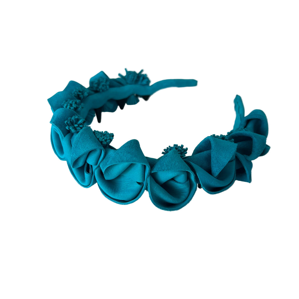 Handcrafted Turquoise Blue Origami Suede Headband