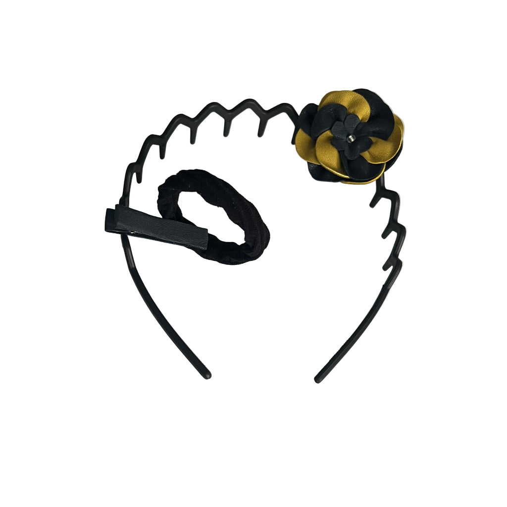 3-in-1 Premium Leather Flower Hair Accessory - Headband, Hair Tie & Hair Clip with Swarovski Crystal