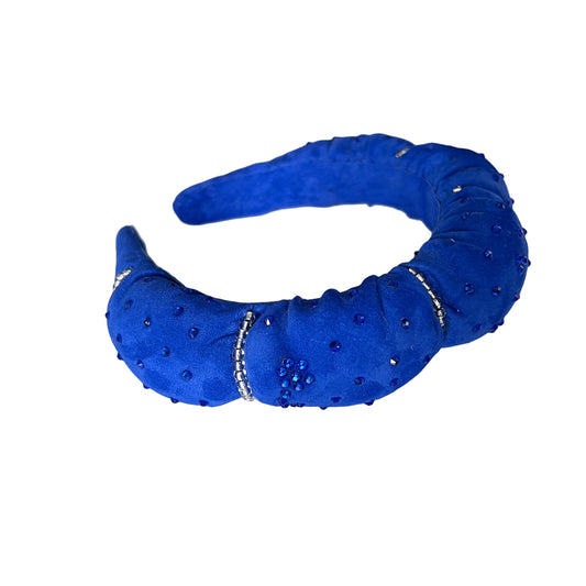 Royal Blue Suede Rhinestone Headband - Hair Accessory