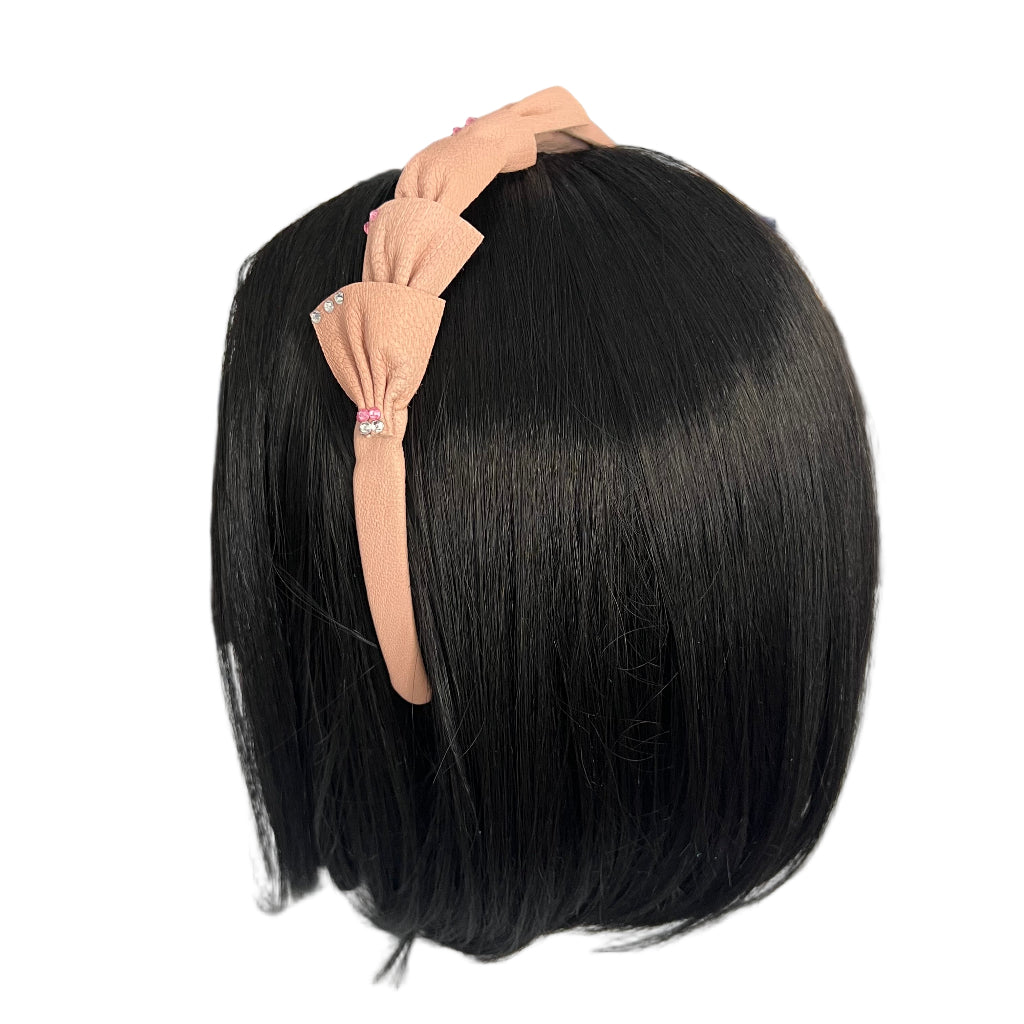 Pale Pink Leather Rhinestone Headband - Hair Accessory