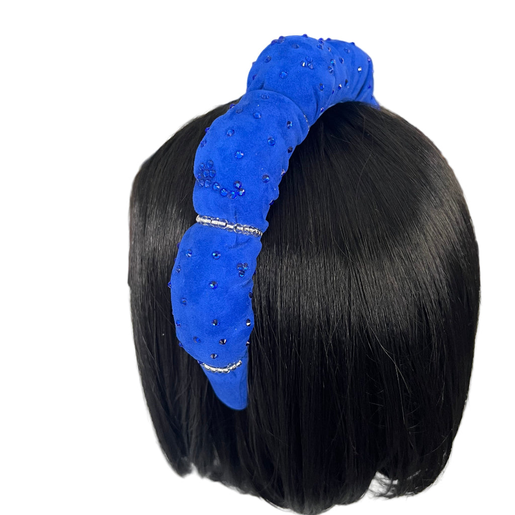 Royal Blue Suede Rhinestone Headband - Hair Accessory