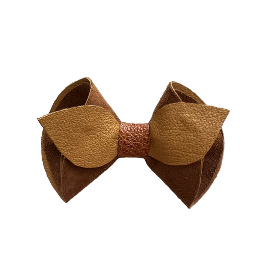 Tan & Brown Two-Tone Suede Leather Bow Hair Clip