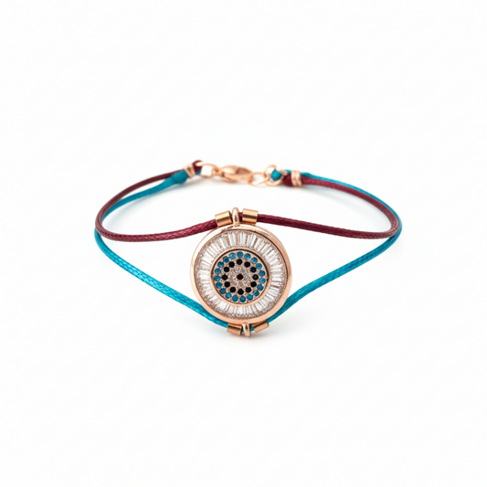 Burgundy and turquoise bracelet - angled view