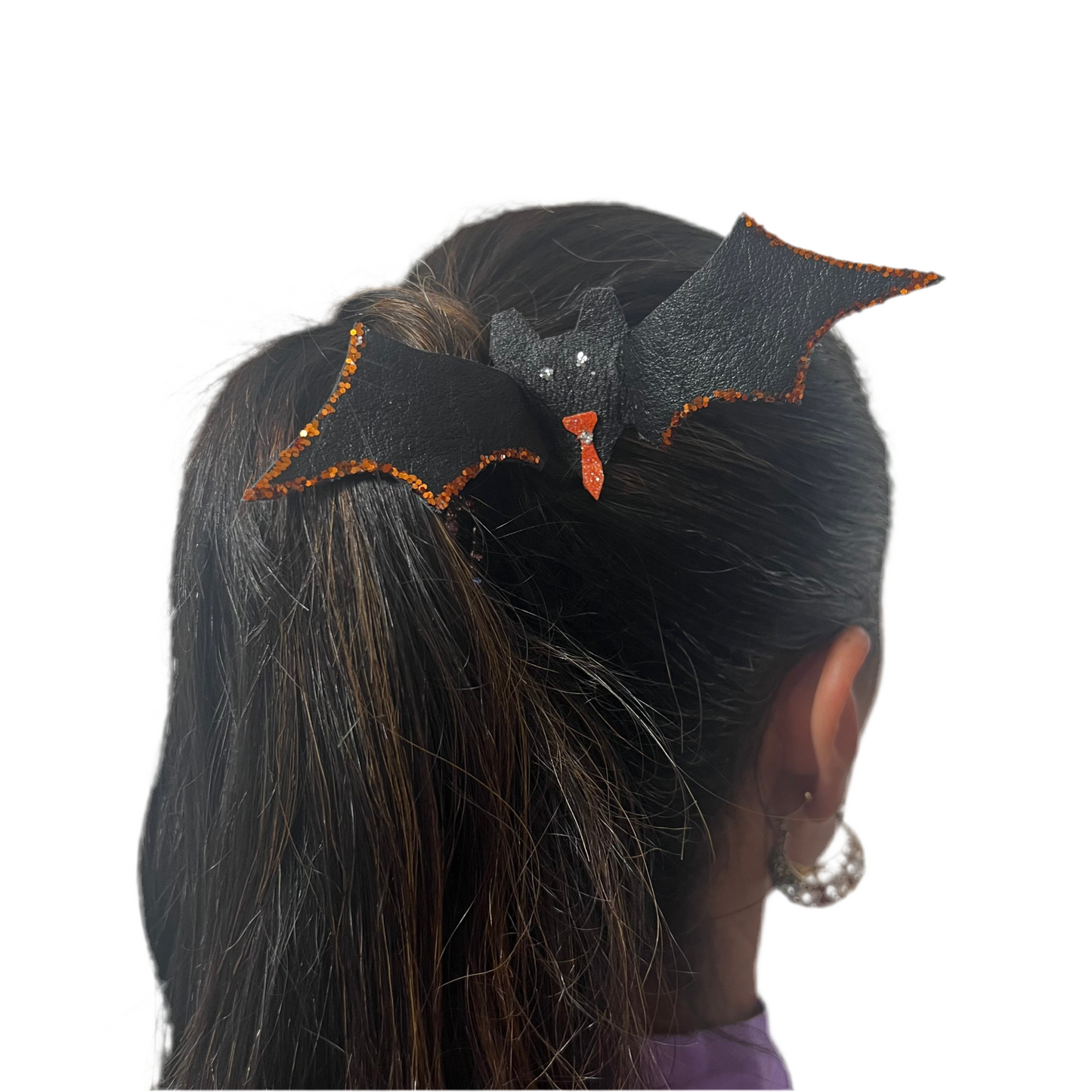 Vampire's Delight Bat Hairpin - Orange Glitter Spell