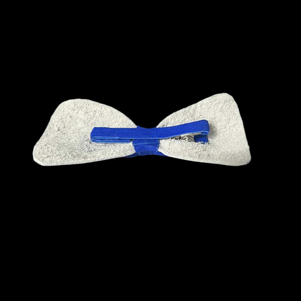 Artisan White & Royal Blue Leather Bow Hair Pin