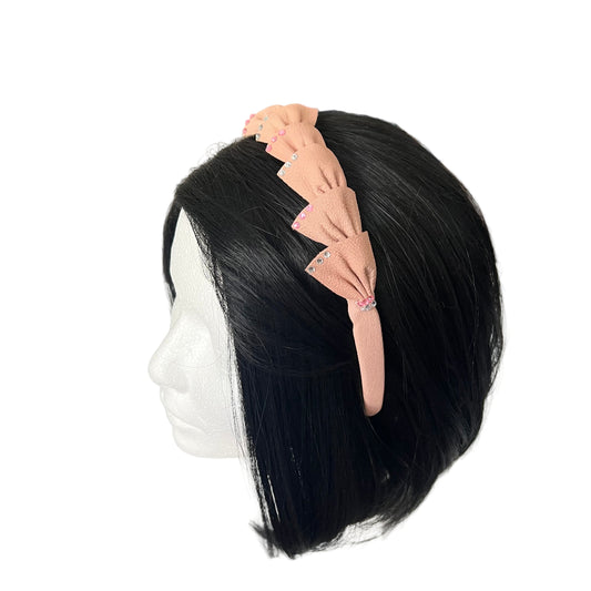 Pale Pink Leather Rhinestone Headband - Hair Accessory