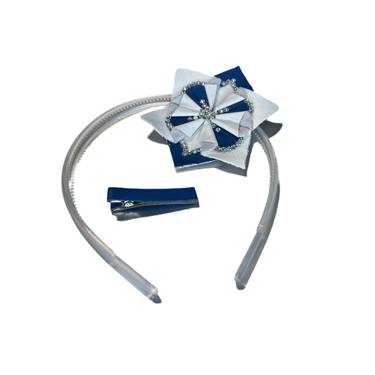 Blue & White Leather Star Hair Accessory Set with Crystal Accents