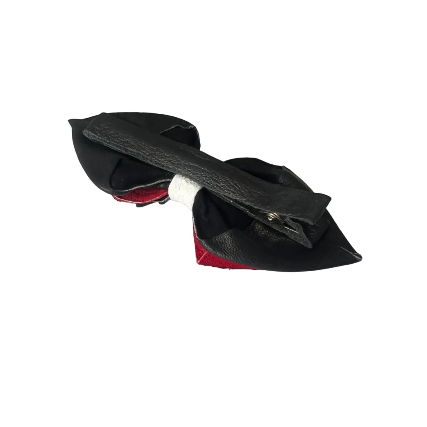 Holiday Cheer Glitter Bow - Red Sequin & Black Leather Hair Clip