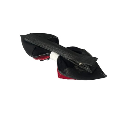 Holiday Cheer Glitter Bow - Red Sequin & Black Leather Hair Clip
