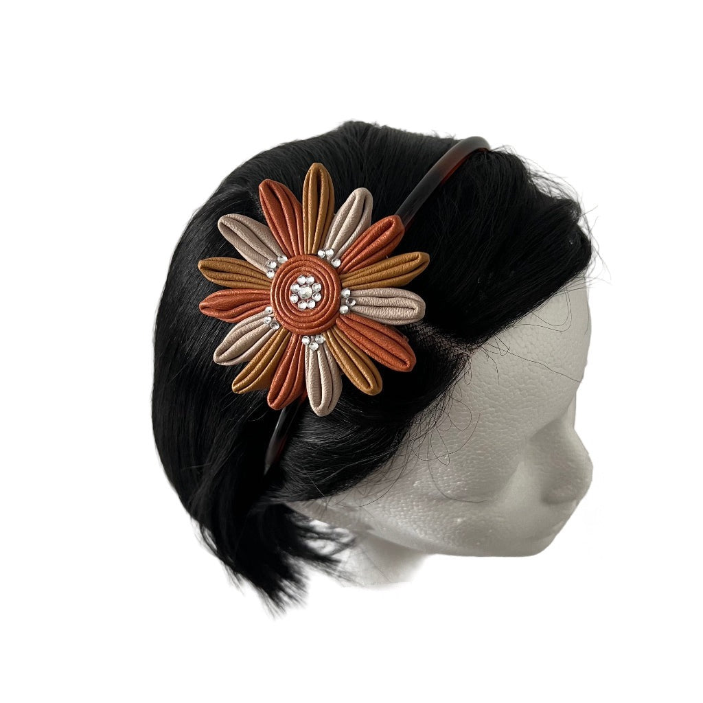 Crystal Sunflower Leather Hair Accessory Set - Yellow Tones