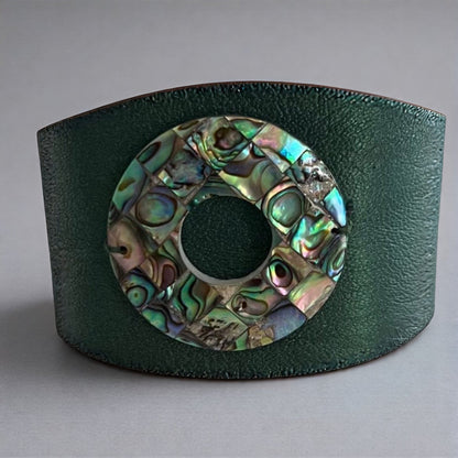 Iridescent Abalone Shell Leather Cuff
