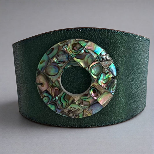 Iridescent Abalone Shell Leather Cuff