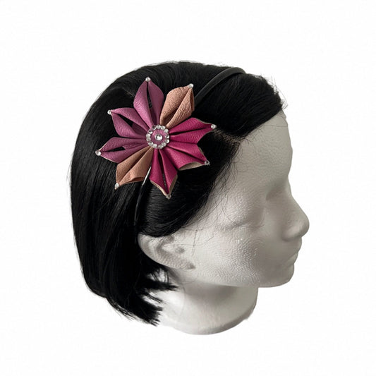 Complete Leather Flower Hair Accessory Set - Pink Tones