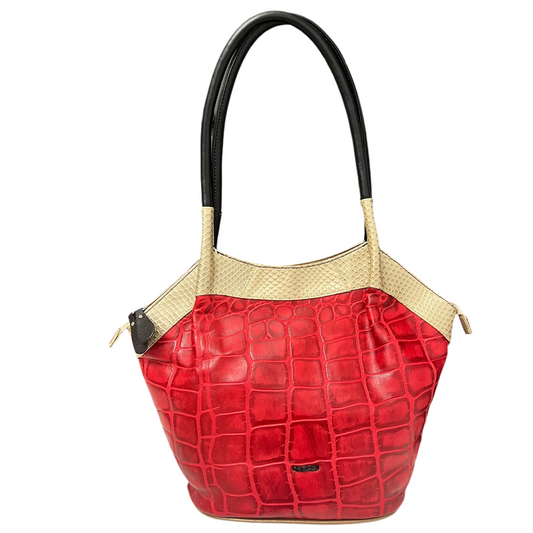 Medium Leather Shoulder Bag - Red Black Gold