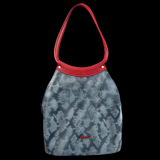 Medium Leather Shoulder Bag - Blue with Red Straps